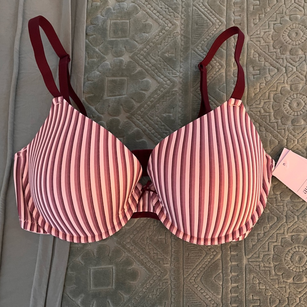 (3/$20) Auden Pink and Burgundy Striped Bra
